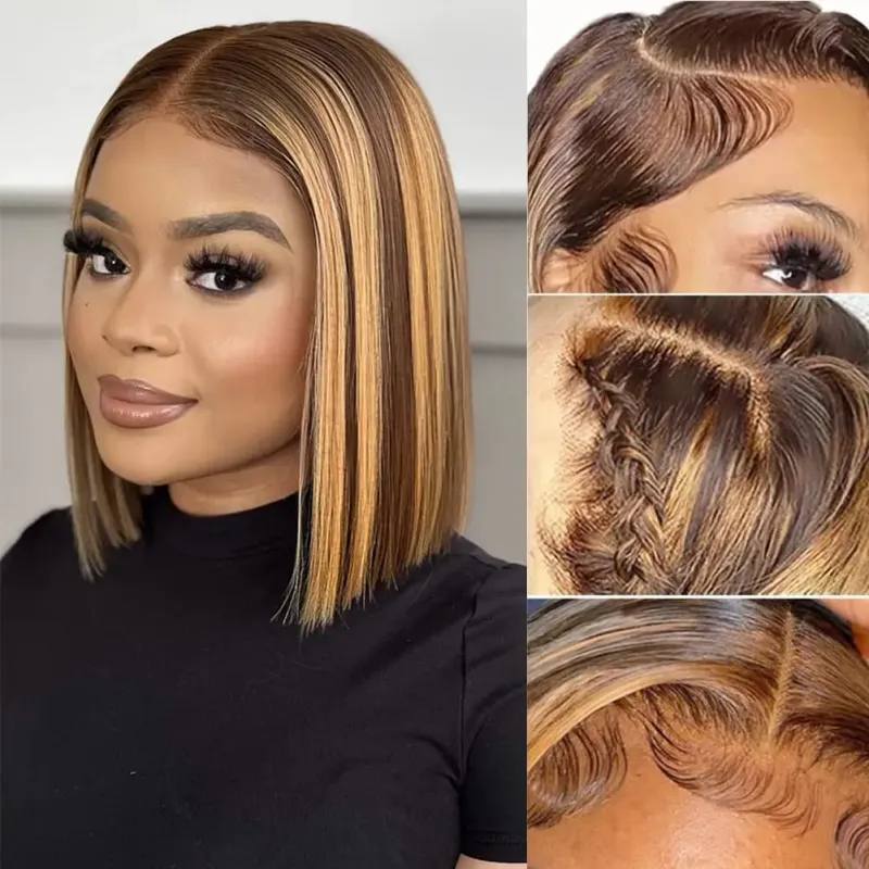 Bob Wig Honey Blonde Lace Front Wig Human Hair 13x4 HD Lace Front Wig Bob Wigs For Women_voghion.com