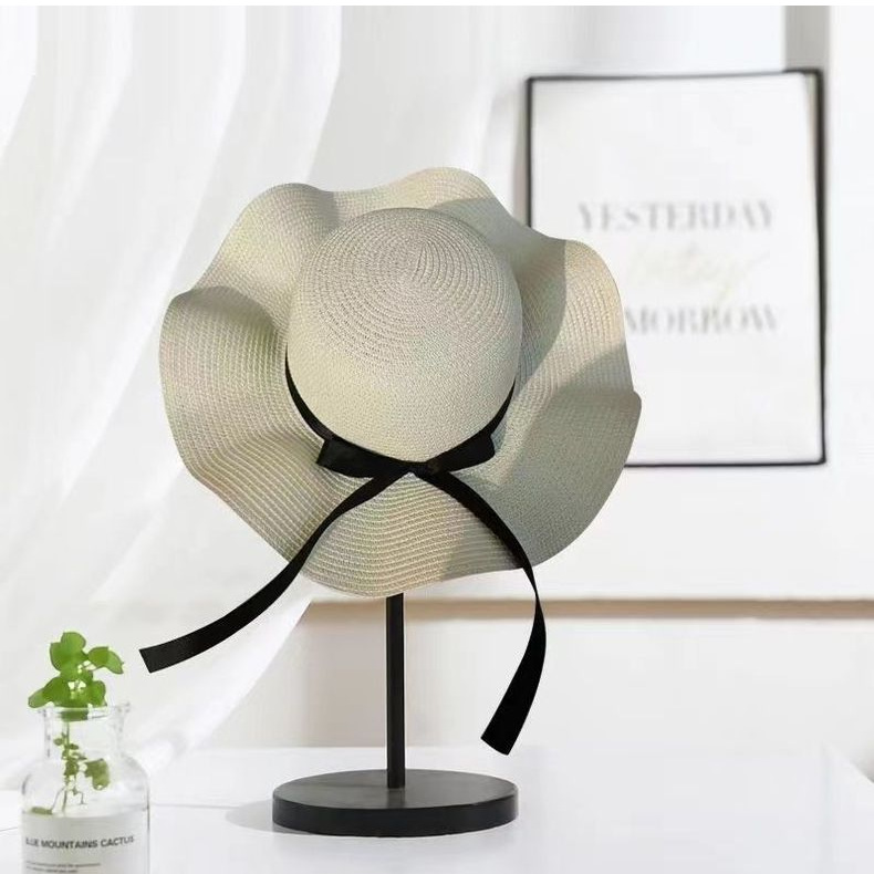 Sombrero de paja para mujer, sombrero de playa de protección solar de verano con ala ancha, sombrero de ola de sombrilla de viaje de nuevo estilo, sombrero de sol DIY hecho a mano_voghion.com