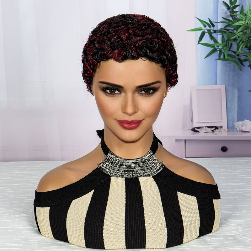 Short Afro Kinky Curly Wigs For Black Women Human Hair Wig Pixie Cut Wig Natural Black Color 100% Brazilian Virgin Hair Short Human Hair Curly Wigs_voghion.com