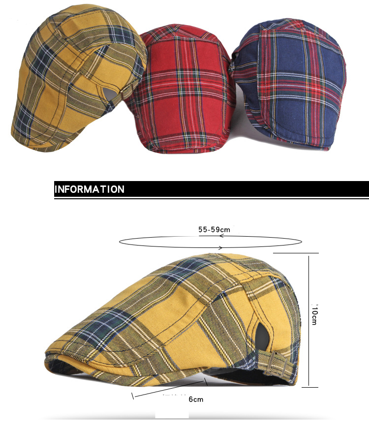 Unisex Thin breathable cap Men's vintage beret Women's bud Cap casual plaid forward hat_voghion.com