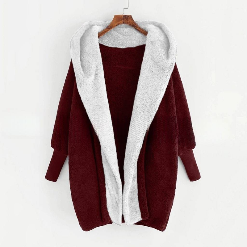 Women's Clothing new color matching hooded loose cardigan outer sweater ribbed cuffs double sided velvet coat_voghion.com
