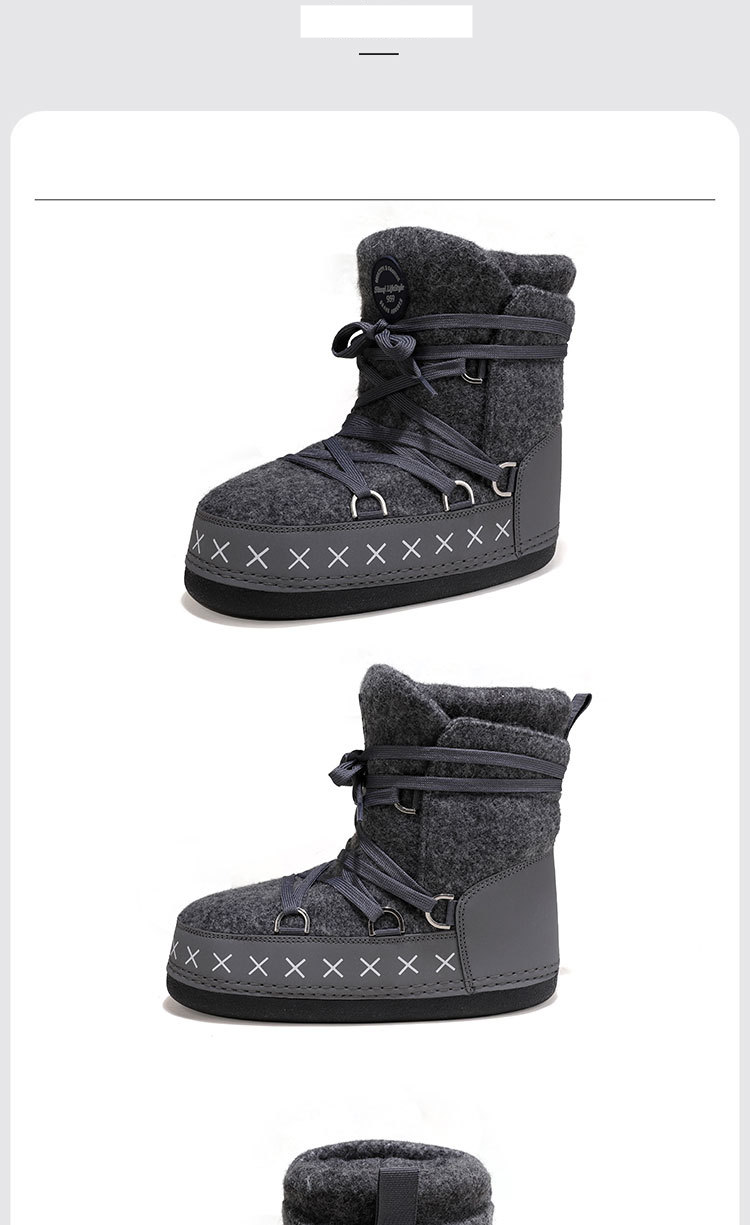Women's Shoes Knee High Boots Grey Woolen Boots With Thickened Plush Lining Keep Warm And Comfortable Shoes_voghion.com