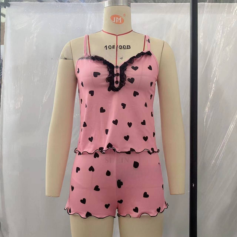 Women's Intimates New V Neck Pamas Women Comfortable Home With Button Lace Suspenders Shorts Trousers Suit_voghion.com