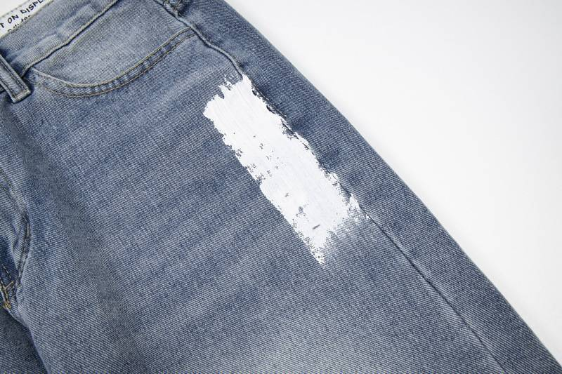 Jeans dritti a gamba larga con cuciture High Street, effetto retrò rovinato, schizzi di inchiostro_voghion.com