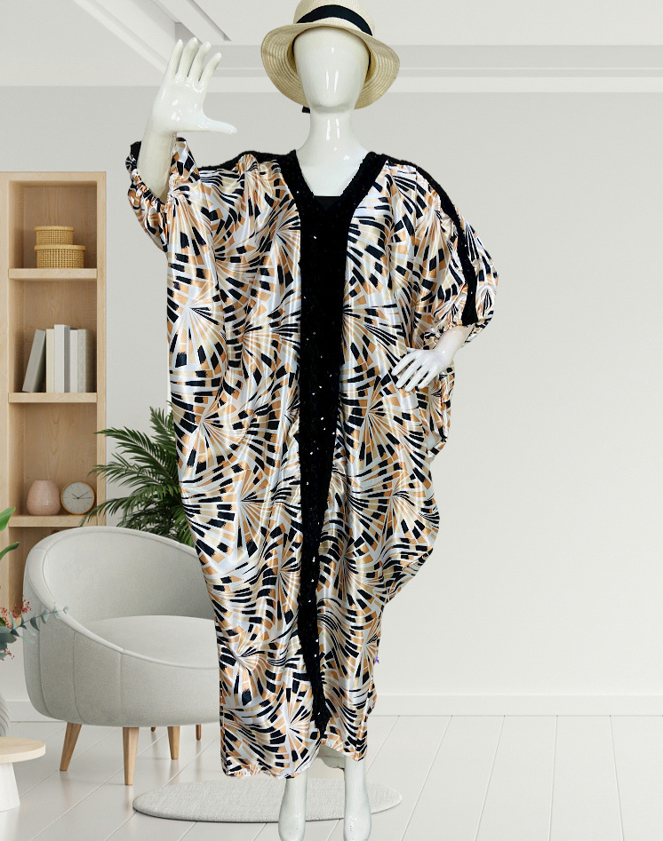 Vestido muçulmano estampado com patchwork, promoção, solto, estampado, lantejoulas, decote em V_voghion.com
