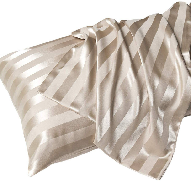 Satin Jacquard Pillowcase Set Luxury Envelope Closure Design With Striped Embroidery Breathable Hypoallergenic Bedding_voghion.com