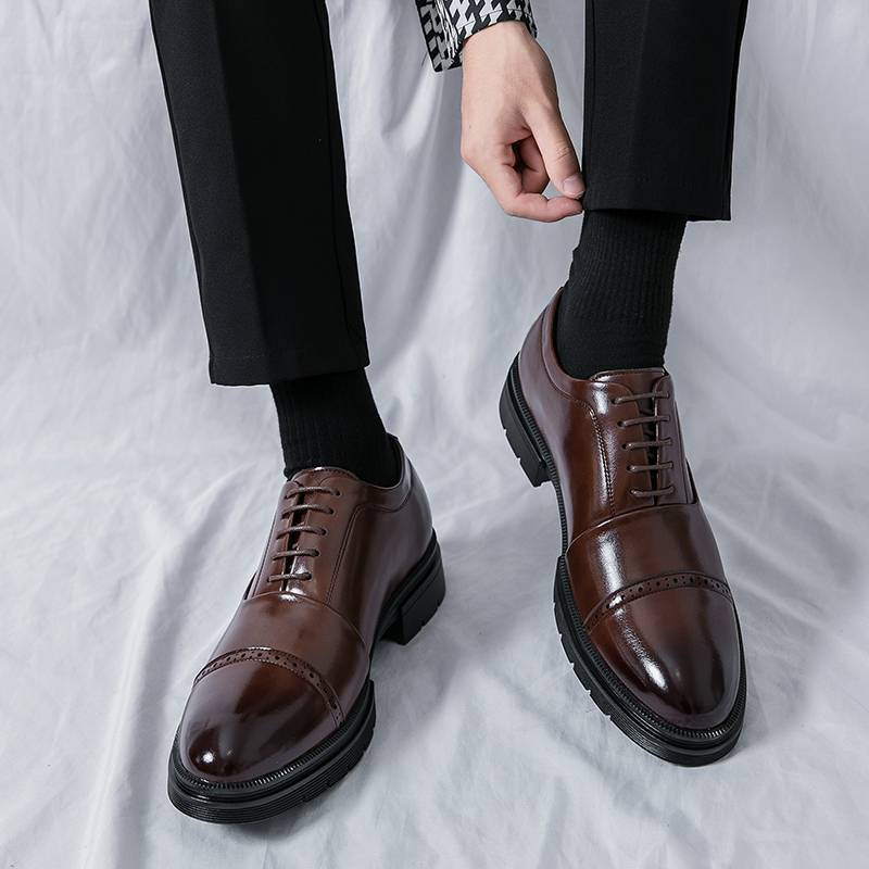 Men's Fashion Brown Derby Shoes Genuine Leather British Black Business Suit Men's Shoes Lace-up Oxford Shoes Banquet Dress Wedding Shoes Plus Size 46_voghion.com