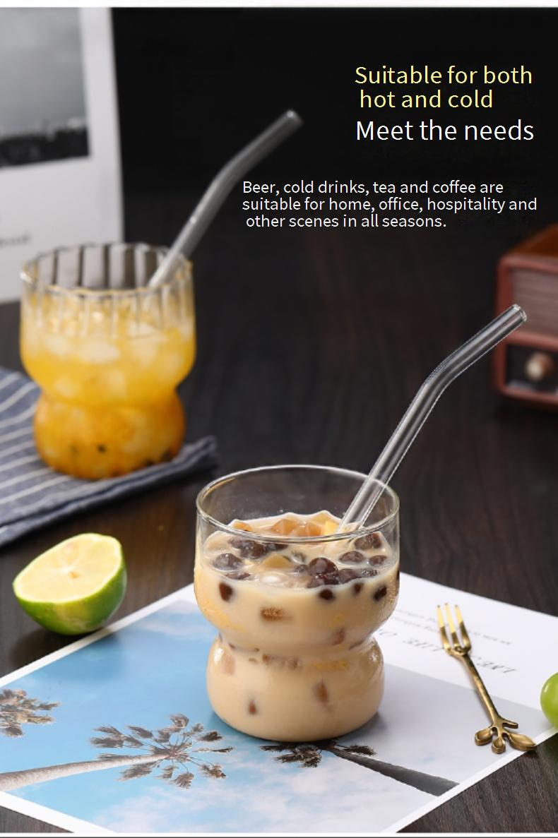 Chubby Striped Borosilicate Glass Tumbler - 400ml Thick-Walled Mug For Coffee, Milk, Oatmeal & Yogurt_voghion.com
