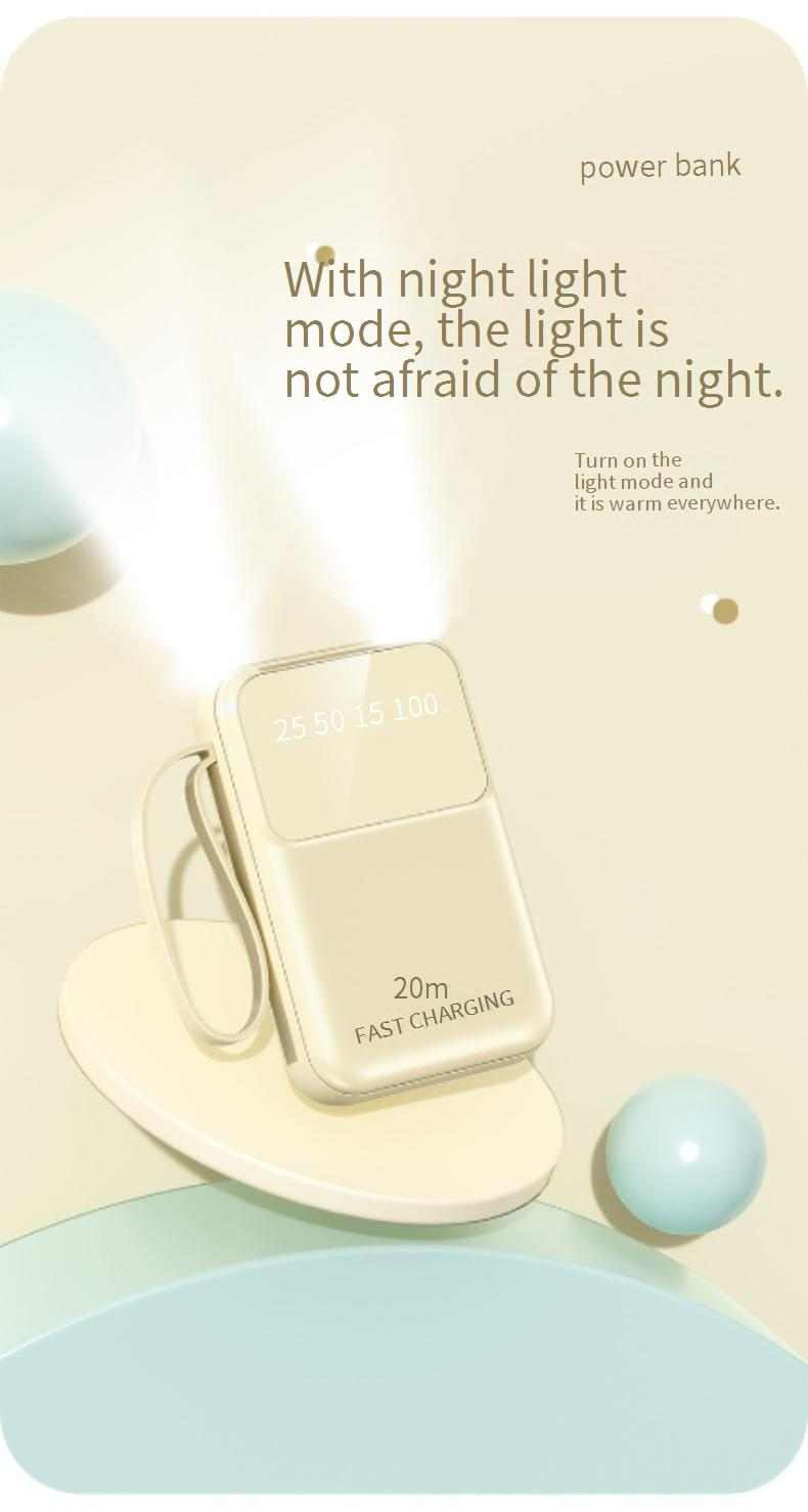 Tragbare Powerbank mit 20.000 mAh, Schnellladefunktion und integrierten Kabeln | Kompakt und leistungsstark | Kompatibel mit mehreren Geräten | Reisefreundlich_voghion.com