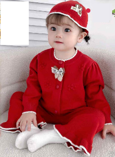 Mother & Kids Soft Cotton Baby Girl Outfit 2-Piece Set Cute Cartoon Print Long Sleeve Cardigan & Pants (White, Pink, Gray, Beige, Red, Green)_voghion.com