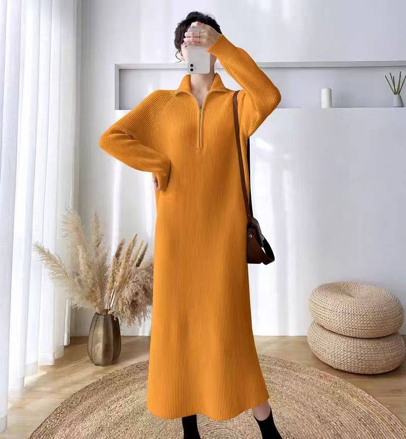 Elegantes Strick-Tunikakleid mit Reißverschlussdetail – Vielseitiger Pullover für Arbeit und Wochenende (atmungsaktive Polyestermischung, 7 raffinierte Farben)_voghion.com