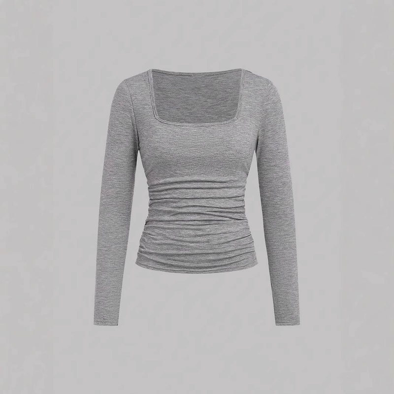 Women's Square Neck Long Sleeve Knit T-Shirt 3-Pack Set - Solid Color Wrinkle Texture Casual Tops_voghion.com
