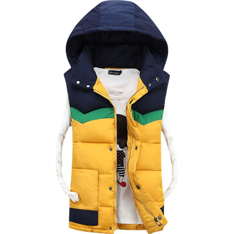 Pufferweste mit Kapuze und Farbblockdesign für Herren – Winterjacke im Slim-Fit-Stil, ärmellos, mit Reißverschluss vorne (Rot/Gelb/Grün/Blau/Schwarz) – S bis 5XL_voghion.com