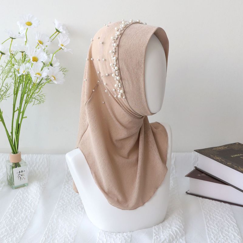 Copricapo con perline Hijab da donna, fascia per capelli tinta unita, sciarpa comoda e scialle_voghion.com