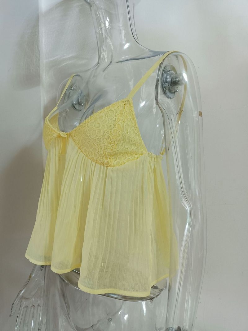 Y2K Spitzen-Camisole mit Schleife für Damen – Süße und sexy ärmellose Sommerbluse aus Chiffon, S/M/L_voghion.com