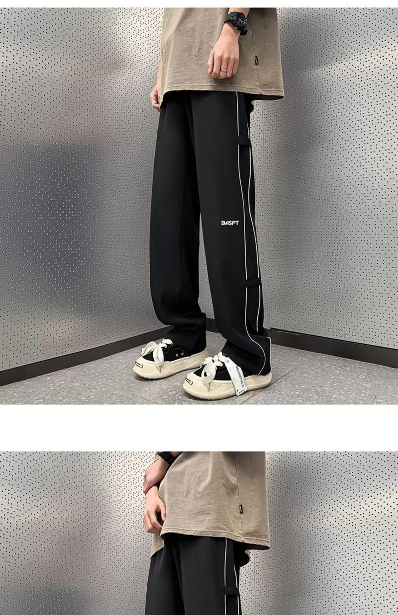 Coole casual voor heren zomer dunne Instagram afzakkende rechte losse en trendy brief wijde pijpen broek_voghion.com