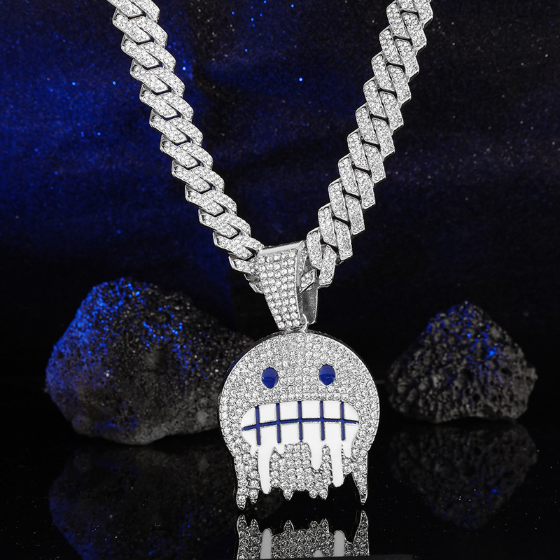 New Product Smiley Full Dia Pendant Creative Trendsetter Ice Face Alloy Hip-Hop Halskette_voghion.com
