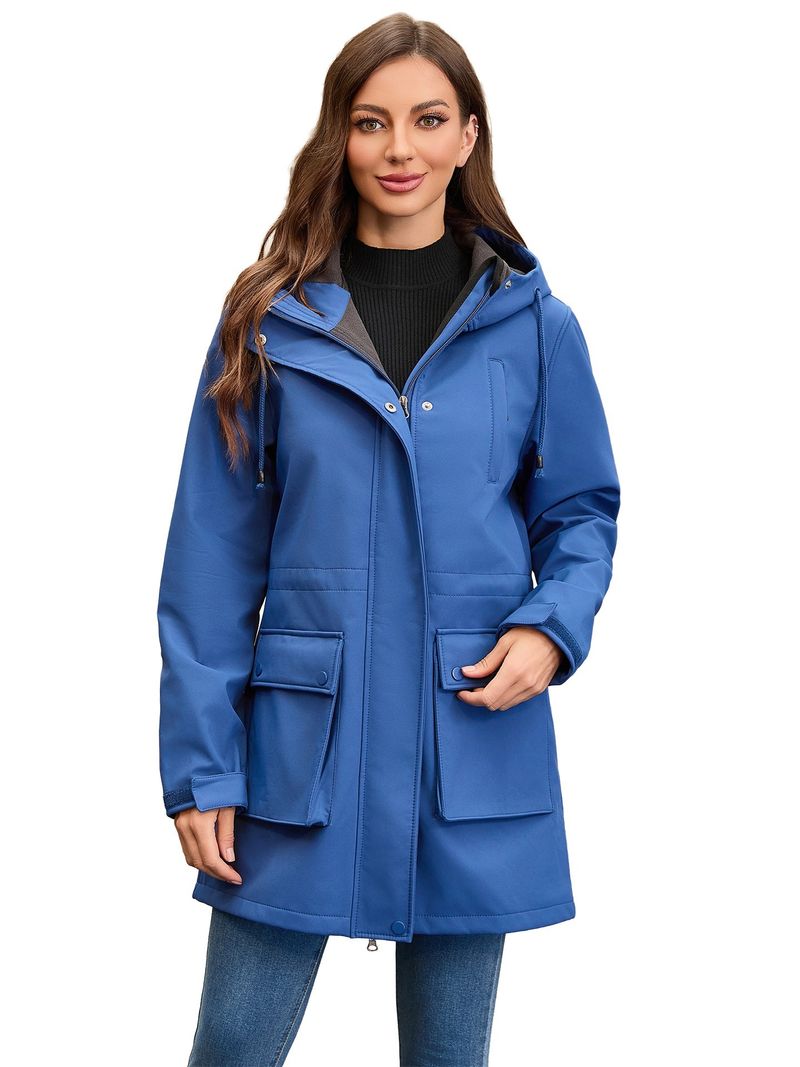 Women's Waterproof Softshell Jacket With Hood - Windproof Raincoat For Outdoor Hiking & Commuting (Black, Army Green, Navy Blue, Coffee, Light Gray)_voghion.com