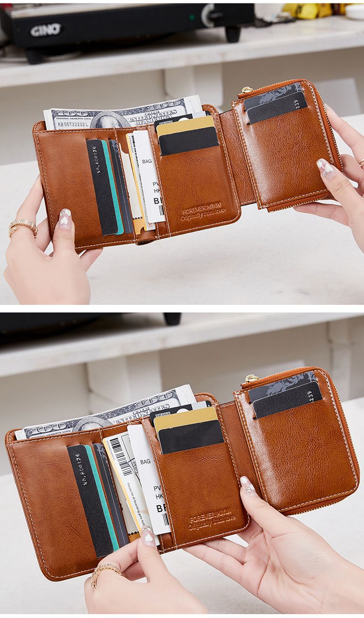 Women's Wallet & Men's Wallet Rfid Anti-theft Brush Ladies Wallet Zipper Wallet Coin Purse Lock Short Wallet_voghion.com