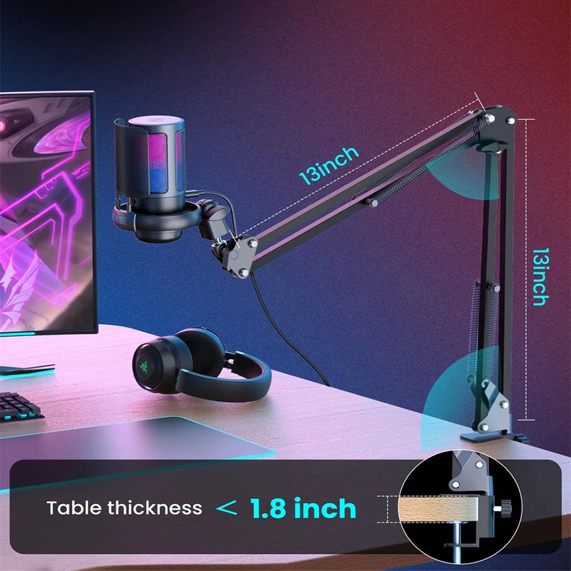 USB mikrofono rinkinys podcast įrašymo kardioidinis kondensatorius mikrofonas su reguliuojamu rankiniu stovu, skirtas žaidimų transliacijai_voghion.com