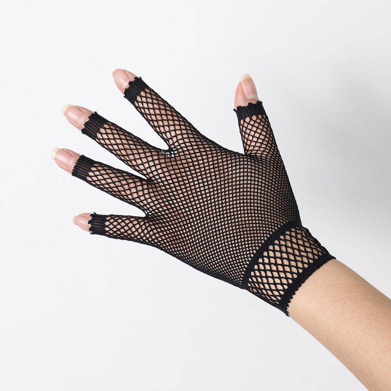 Guantes decorativos de malla elástica, cortos, de medio dedo, sexys, para fiestas temáticas de baile, reuniones, Halloween, malla artística_voghion.com