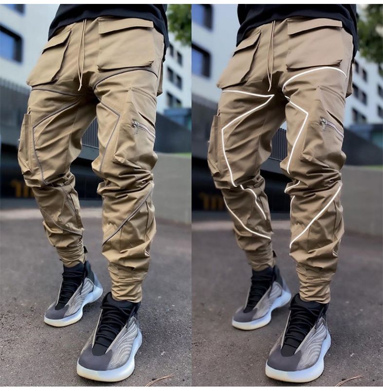 Moške odsevne cargo hlače 2022, nove hip hop hlače za prosti čas, hlače z več žepi, moške trenirke, ulična oblačila, športne hlače_voghion.com