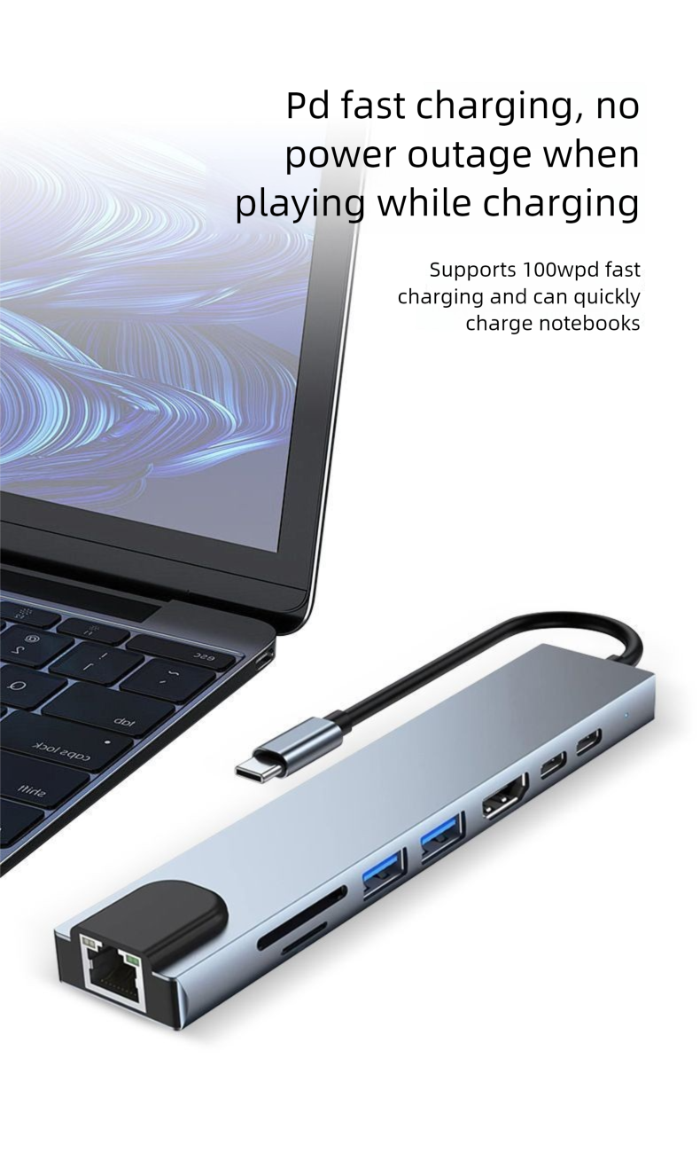 8-in-1 Expander To HDMI Network Card Converter Type-C Multi-Function USB Hub Docking Station_voghion.com