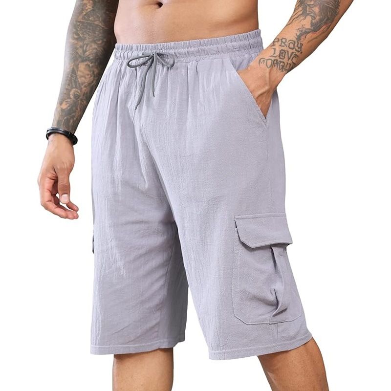 Unbeatable Quality Unbeatable Quality 2024 New Linen Shorts Multi Bag Style Lace Up Men's Beach Workwear Pants_voghion.com