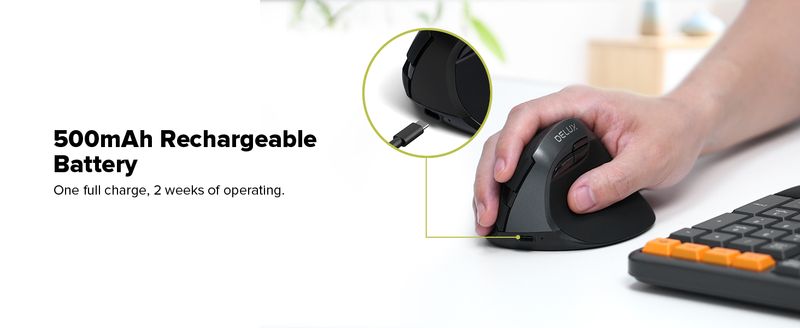 Delux M618 Mini Ergonomic Gaming Wireless Vertical Mouse Bluetooth 2.4GHz Rechargeable 4000dpi Silent Mice For Office_voghion.com