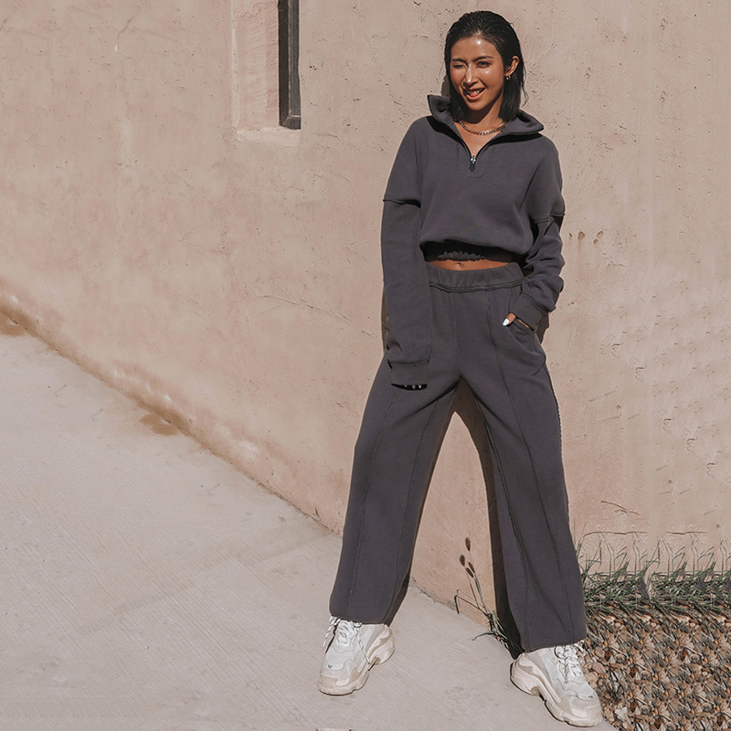 Herbst und Winter Damenmode Sport Freizeit Sweatshirts Hosen Set Zweiteiliges Damen Sportliches Top Jogger Lange Hosen Set_voghion.com
