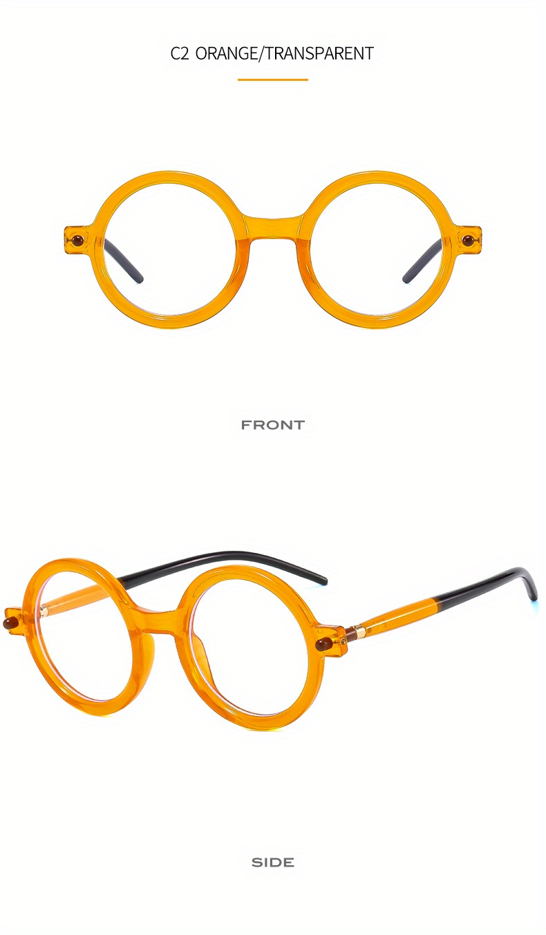 Men's Round Frame Flat Lens Trendy Mixed Color PC Glasses Vintage Decorative Eyewear_voghion.com