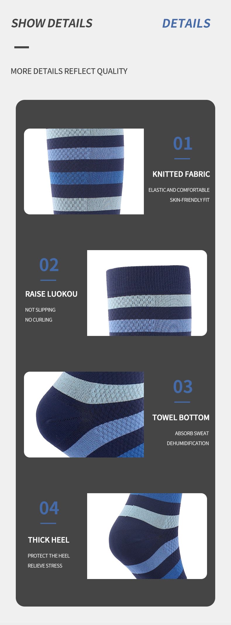 Socks new breathable compression socks, sports and leisure pressure calf socks, color-blocked striped leg socks, factory direct sales_voghion.com