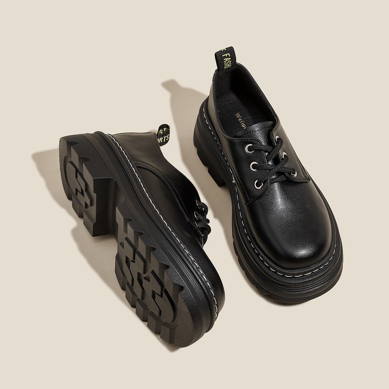 Mocasines de plataforma para mujer, estilo británico, de cuero, con cordones y tacón grueso, con aumento de altura._voghion.com