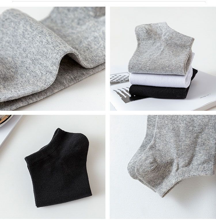 Fënnef Puer schwaarz, wäiss, gro, zolidd Faarf Schëffsocken an onofhängeg Verpakung mat Zipper Poschen_voghion.com