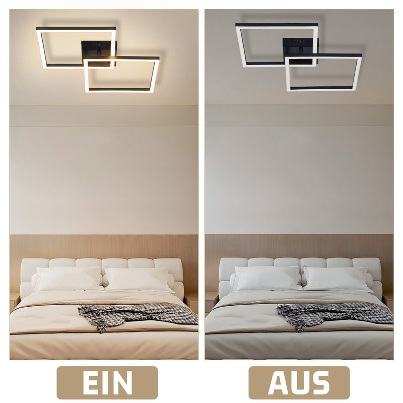 Glitzerlife Deckenlampe LED Deckenleuchte Schlafzimmer - 24W Wohnzimmerlampe Warmweiß Küchenlampe Modern Esszimmerlampe Schwarz Eckig Deckenleuchten_voghion.com