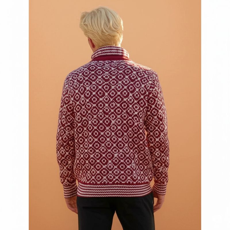 2025 Nordic Vintage Diamant Muster High-Neck Pullover Für Männer Warme & Casual Pullover Strickwaren Für Herbst/Winter Rot_voghion.com