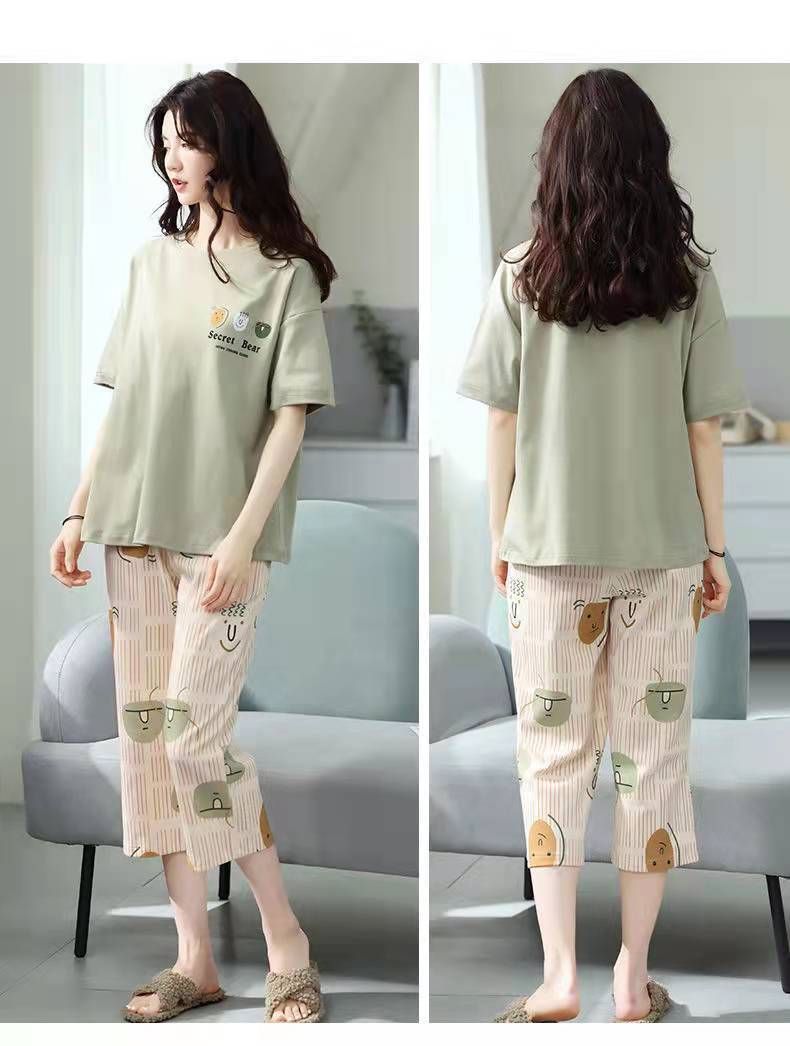Sieviešu vasaras pidžamas, plus izmēra īsroku kapri bikses, vasaras sieviešu uzvalks, virsdrēbes, korejiešu stila, jaukas, mājas apģērbs, plānas_voghion.com