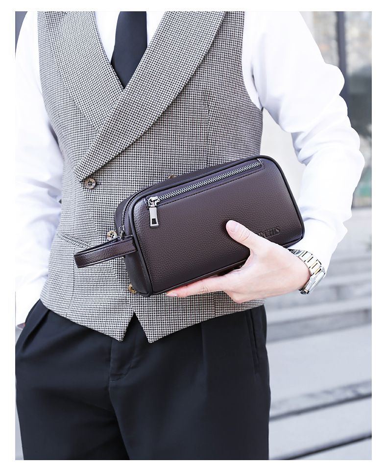 New Men's High Quality Large Capacity Business And Leisure Soft Leather Multi Pocket Handbag For Men_voghion.com