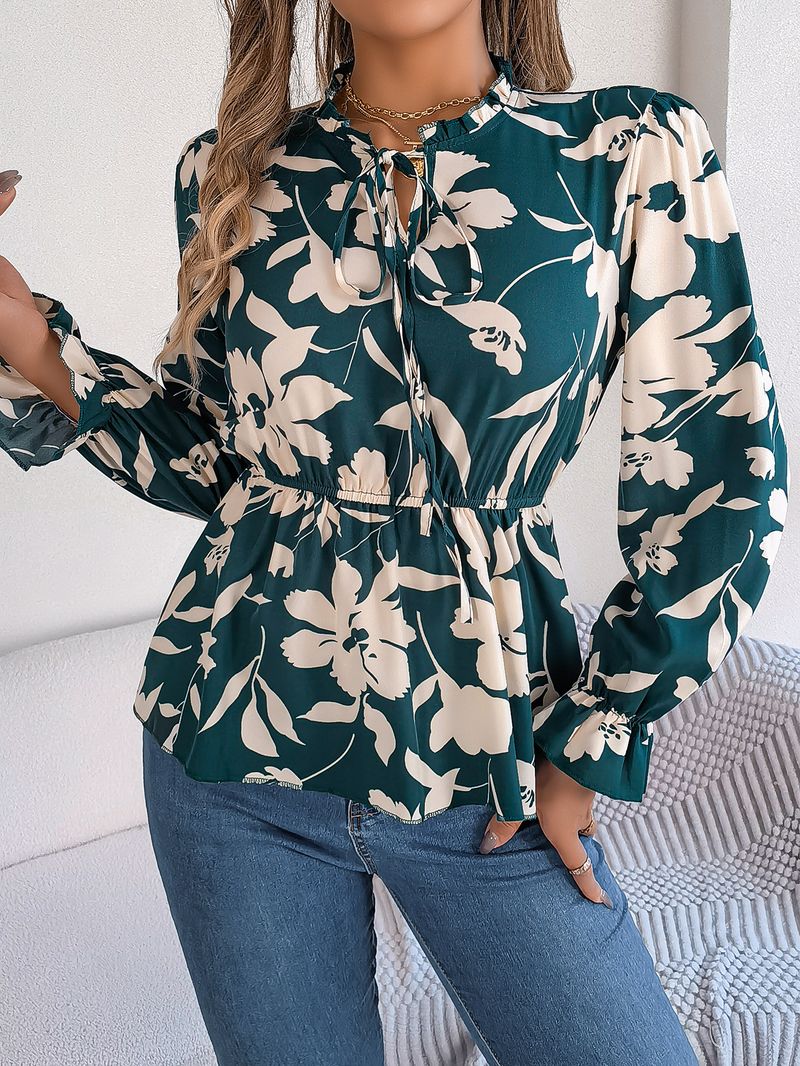 2025 herbst Winter Neue Casual Floral Lace-Up Langarm Chiffon Bluse frauen Mode_voghion.com
