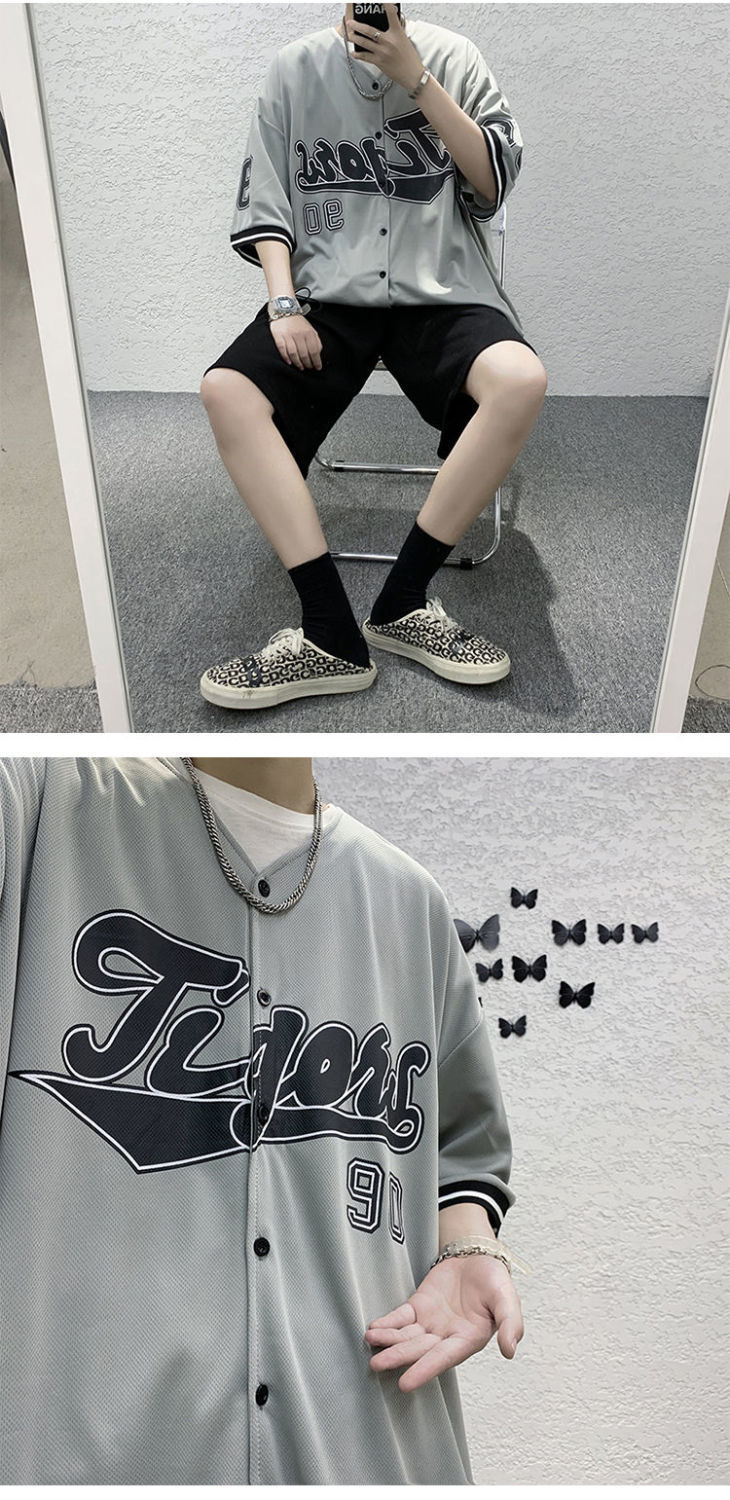 2023. aasta suvine õhuke moekas brändi lühikeste varrukatega särk Meeste pipraga, kena mitmekülgne hiphopi kardiganist pesapallisärk_voghion.com