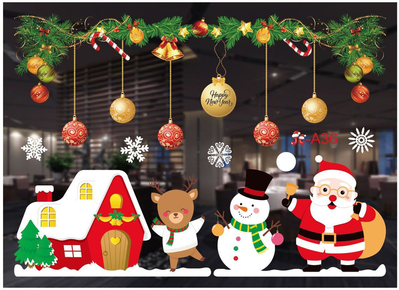 Nouvelles décorations de Noël, autocollants de fenêtre de Noël colorés, autocollants muraux flocons de neige blancs, décorations de vitrine, autocollants de fenêtre sans trace_voghion.com