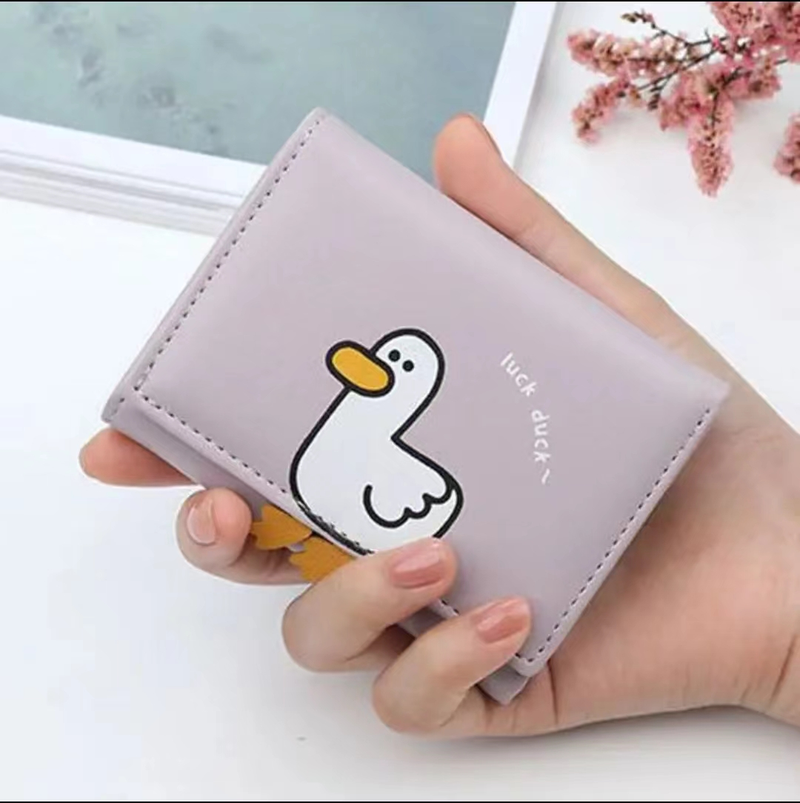 Kawaii Cartoon Duck Pattern Kort plånbok, Trifold myntväska, Casual Kreditkort Cas_voghion.com