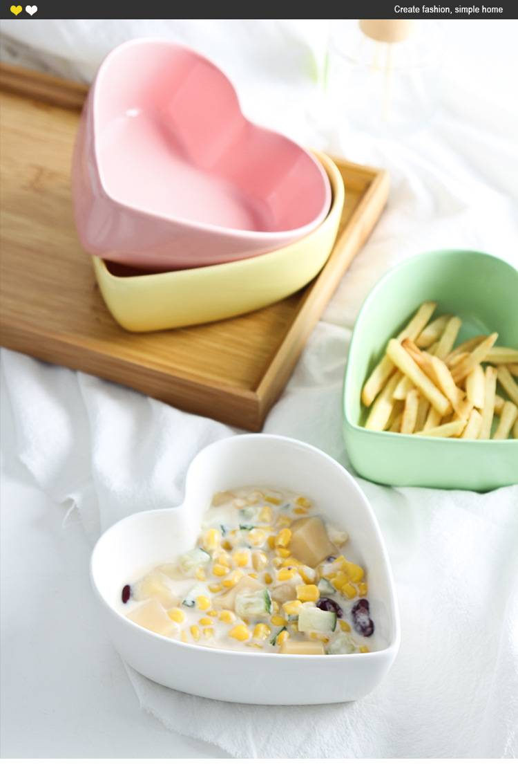Bol în formă de inimă, bol ceramic în formă de inimă, bol pentru ouă fierte la abur, bol pentru salată de desert de culoarea bomboanelor_voghion.com