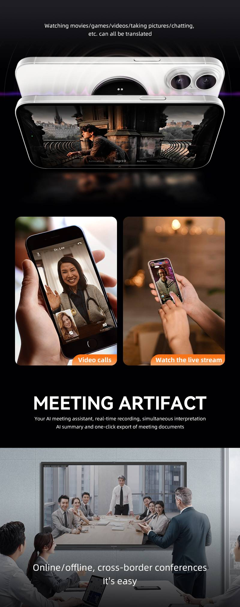 Traductor de IA de nueva dirección. Aplicable a todo el software de chat en teléfonos móviles, comunicación sencilla en tiempo real con extranjeros, asistente de conferencia de IA_voghion.com