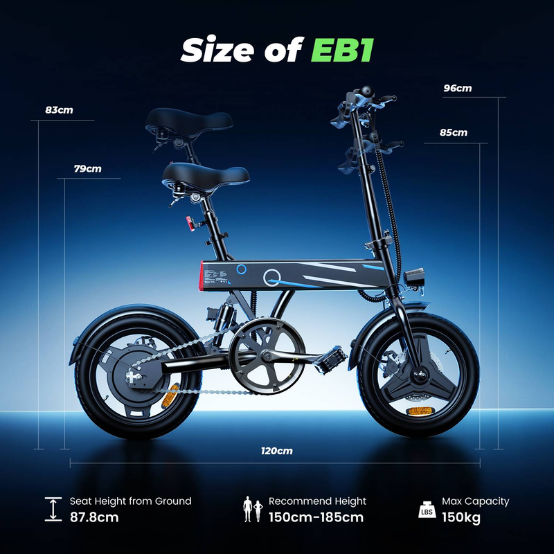 Bicicletta elettrica iScooter EB1 da 14 pollici, motore da 350 W, batteria da 36 V e 7,8 Ah, autonomia di 40 km, velocità di 25 km/h._voghion.com