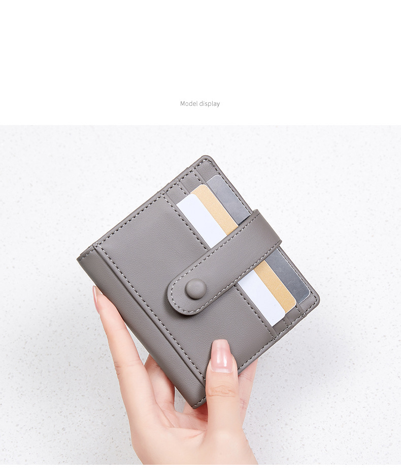 Cartera para mujer y hombre, antimagnética, RFID, de poliuretano, con hebilla de color liso, para tarjetas de crédito, monedero pequeño y ligero._voghion.com