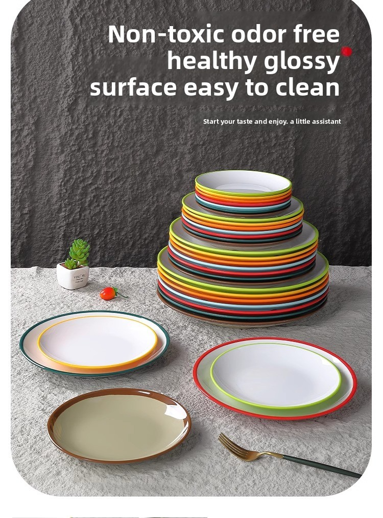 Talerz bufetowy Premium Melamine - Ceramiczny okrągły talerz do restauracji i hoteli w stylu zachodnim, wielofunkcyjny do gorących potraw i zimnych przystawek_voghion.com