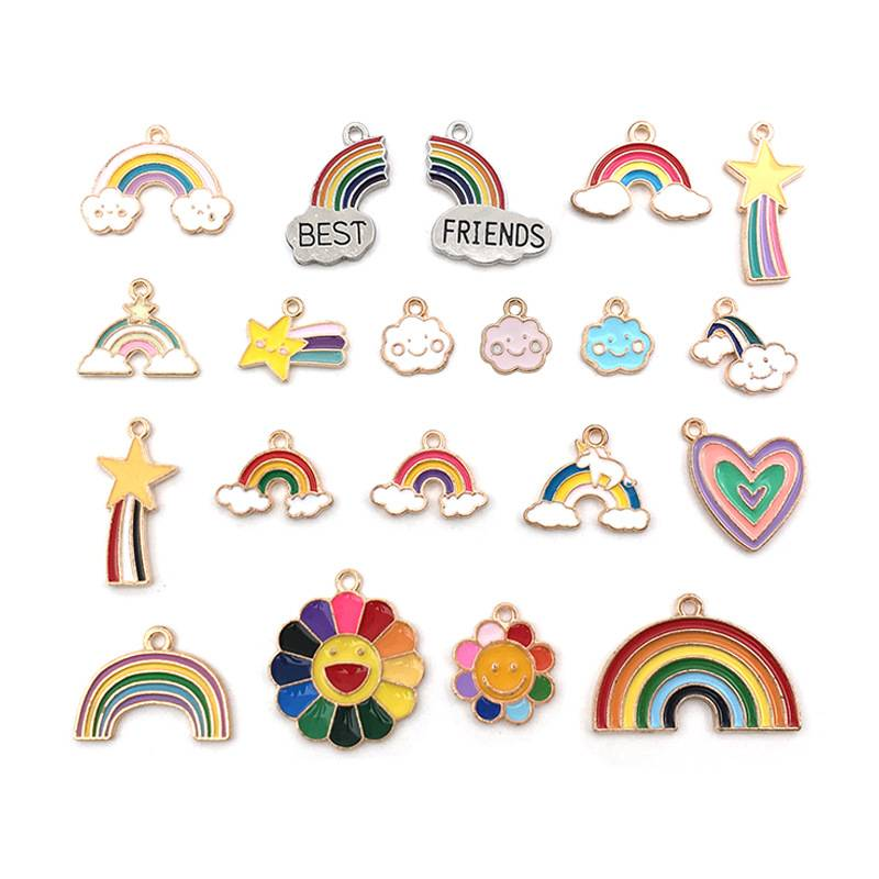 Pride Month Rainbow Alloy DIY Kit - 10Pc Enamel Pendant Keychain Earrings Charms | Multi-Color LGBTQ+ Gift & Craft_voghion.com