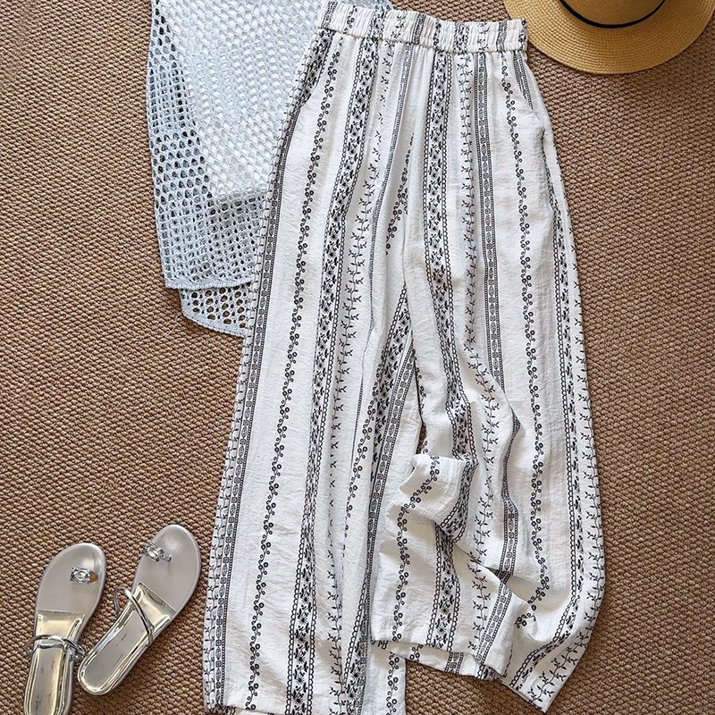 Women's Clothing Waist Cotton And Linen Wide Leg Pants Thin High Waist Holiday Style Drape Slim Straight Casual Nine Point Pants_voghion.com