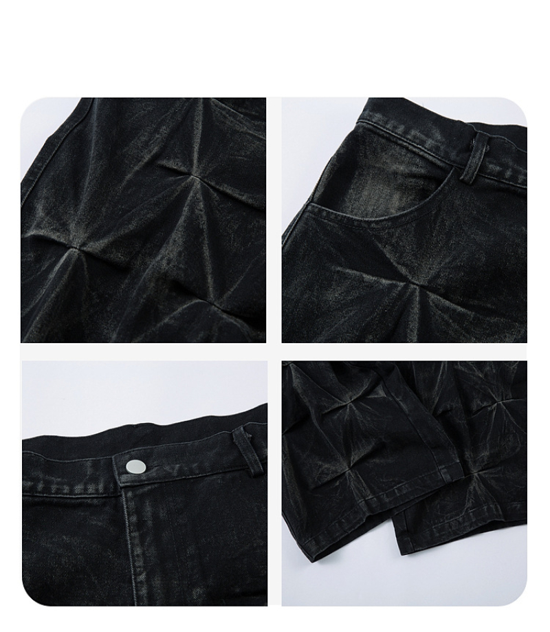 Handcrafted Vintage Waxed Jeans For Men & Women – Distressed Straight-Leg Denim Pants With Unique Stitching (Black, M/L/XL)_voghion.com